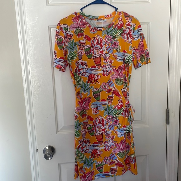 Zara Orange Mini Tropical Jungle Print Cutout Dress - Picture 7 of 12
